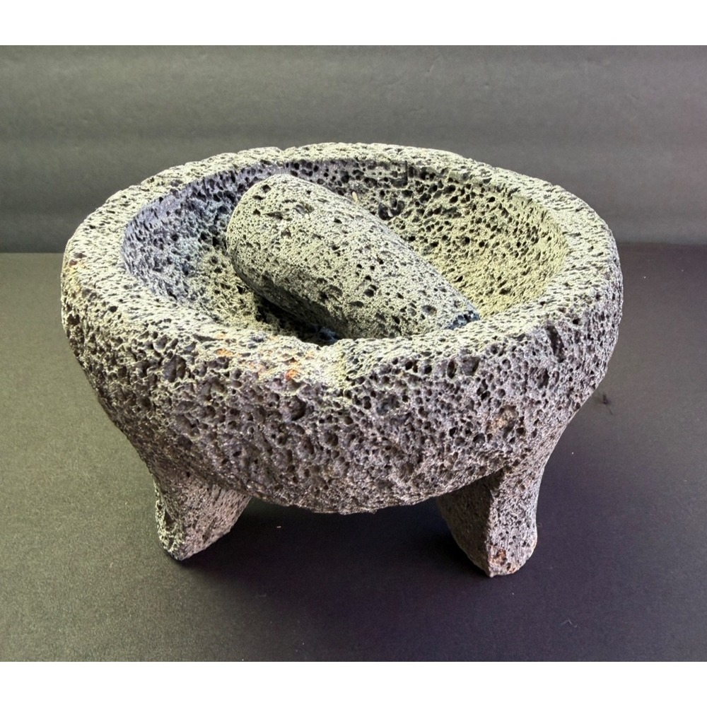 Authentic Traditional Mexican Molcajete Mortar‎ & Pestle Handmade Lava Rock 8 in